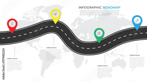 Roadmap infographics template with four elements with place for your icons and text, vector eps10 illustratio