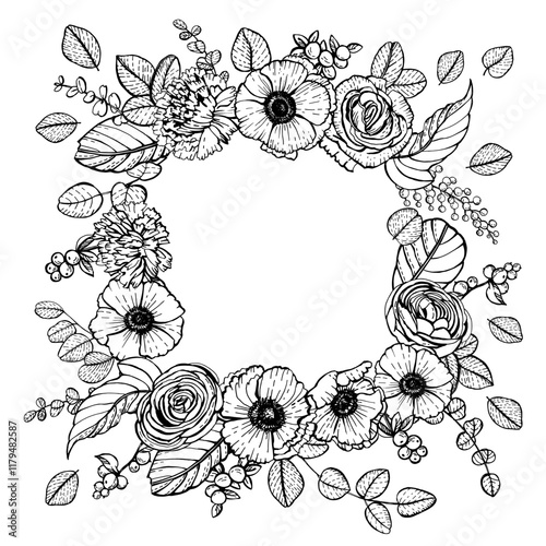 Graphic frame with spring flowers