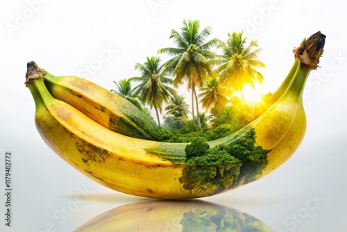 Double Exposure Bananas: Abstract Fruit Photography on White Background