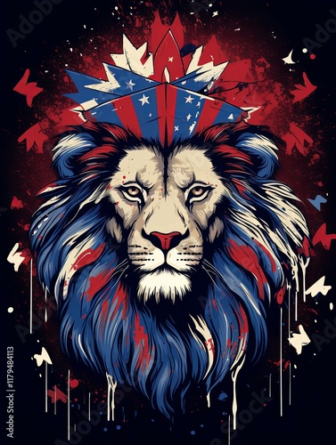 Majestic Patriotism: A Lion's Portrait in Red, White, and Blue
