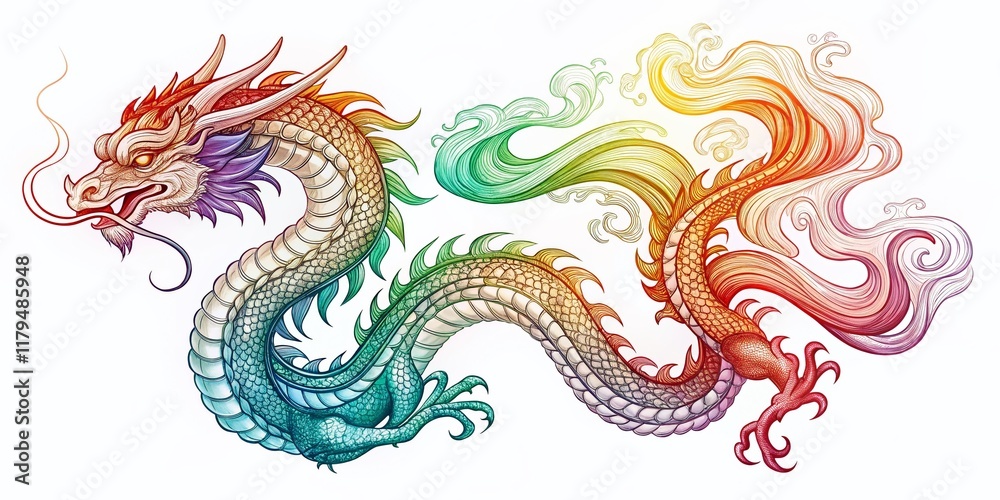 Dragon Sketch Outline, Fantasy Coloring Page, Smoke, White Background, Printable Art Dragon Sketch Outline, Fantasy Coloring Page, Smoke, White Background, Printable Art