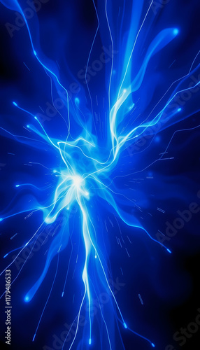 Wallpaper Mural Abstract blue energy with dynamic light effects on dark background, isometry, with white tones Torontodigital.ca