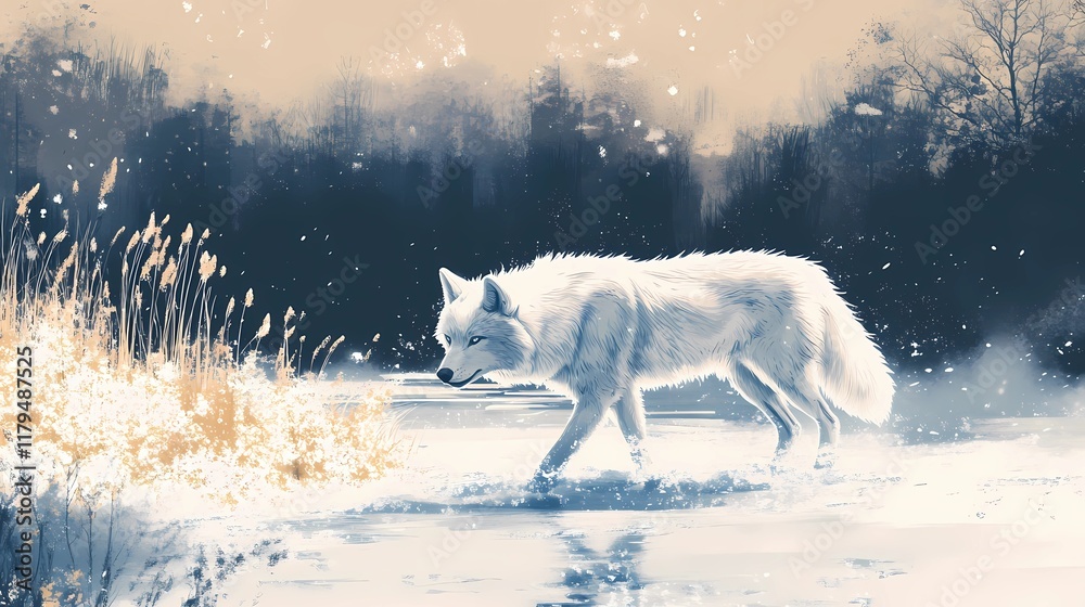 Obraz premium Majestic wolf in the wild, nature-inspired background for designs.