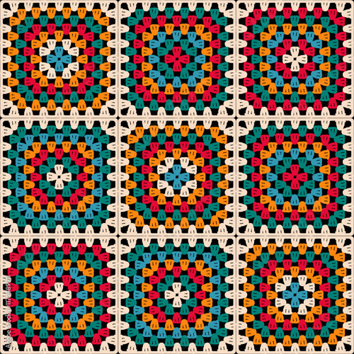 Pattern with crochet granny square wallpaper handmade decorative art design print