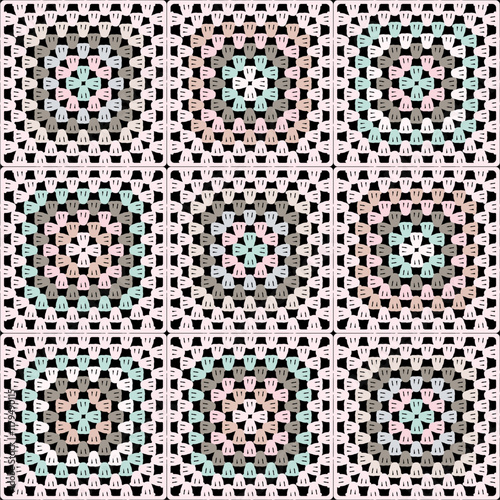 Pattern with crochet granny square wallpaper handmade decorative art design print