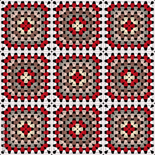 Pattern with crochet granny square wallpaper handmade decorative art design print