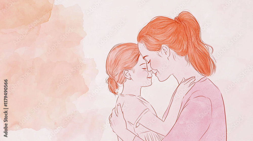 heartwarming illustration of mother and daughter sharing tender moment