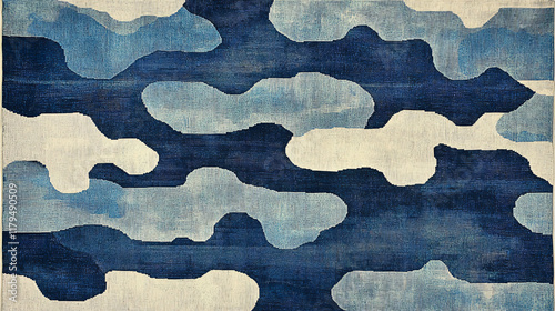 Abstract Blue and White Cloud Pattern Rug Design