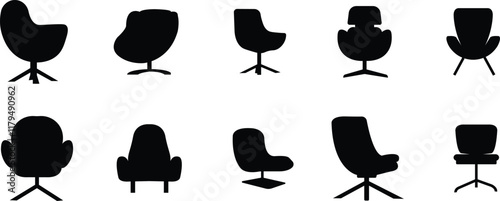 Office armchair icon set. Furniture for office Interior. Wireframe low poly mesh flat vector collection isolated on transparent background. Gaming chairs comfortable equipment for work