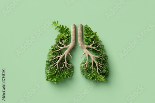 Lungs made of branches and leaves representing breathing clean air photo