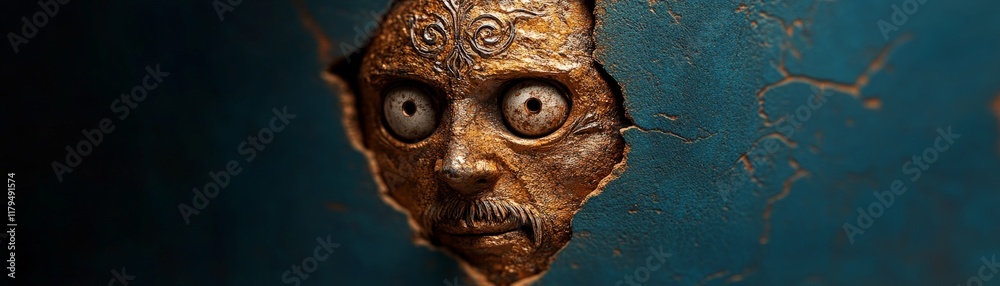 Creepy Carved Face Peering Through a Crack Creepy Carved Face Peering Through a Crack