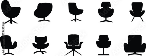 Office armchair icon set. Furniture for office Interior. Wireframe low poly mesh flat vector collection isolated on transparent background. Gaming chairs comfortable equipment for work