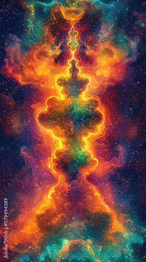 Obraz premium Futuristic Fractal Art: Sharp Angular Lines with Vibrant Cool Tones in Mesmerizing Precision