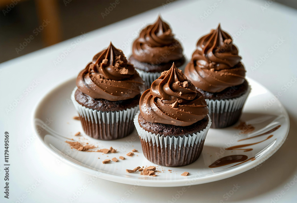 Chocolate cupcakes on a plate isolated with a white background elegant and appetizing presentation c Chocolate cupcakes on a plate isolated with a white background elegant and appetizing presentation c