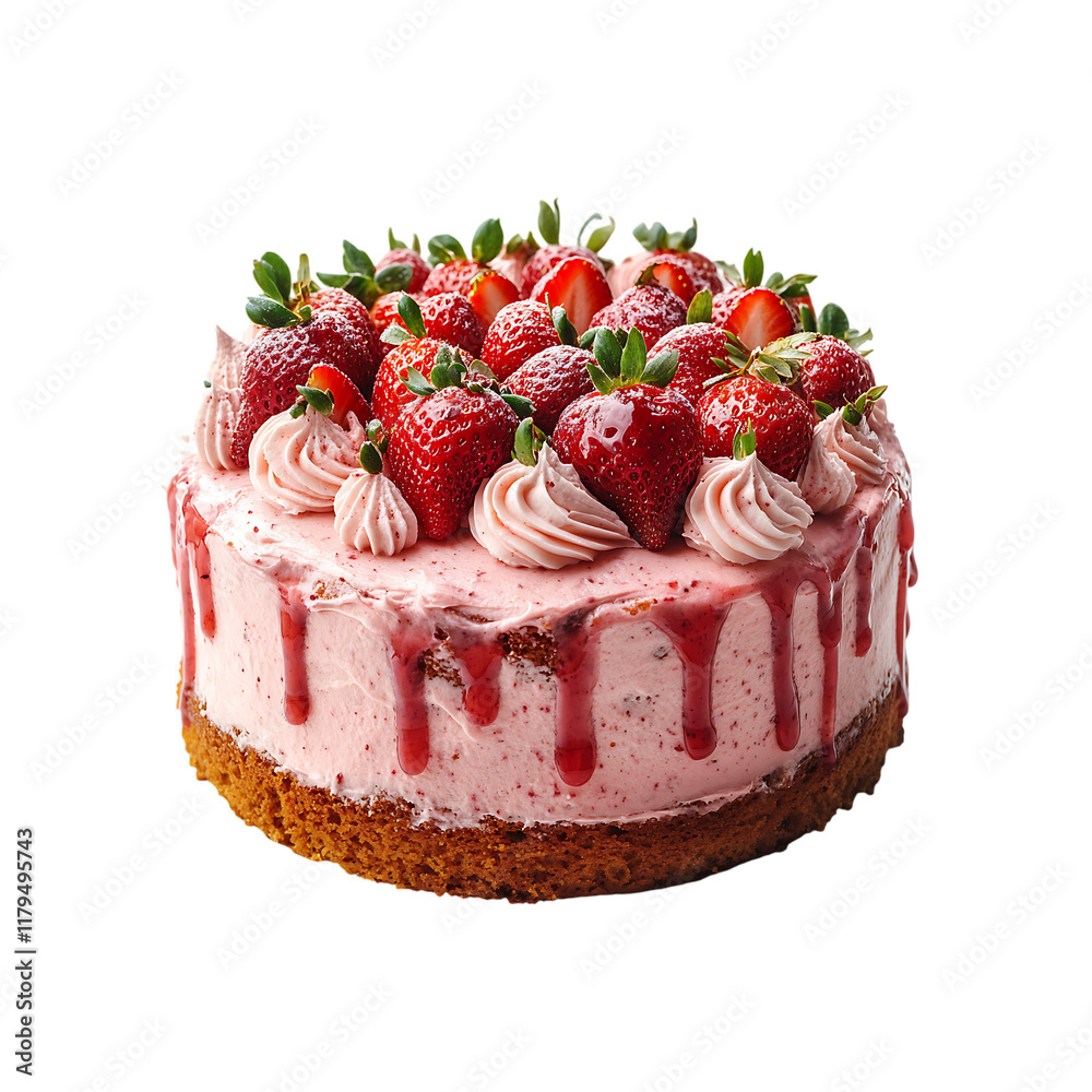 strawberry cake with fresh strawberries isolated on a transparent background, in PNG format strawberry cake with fresh strawberries isolated on a transparent background, in PNG format