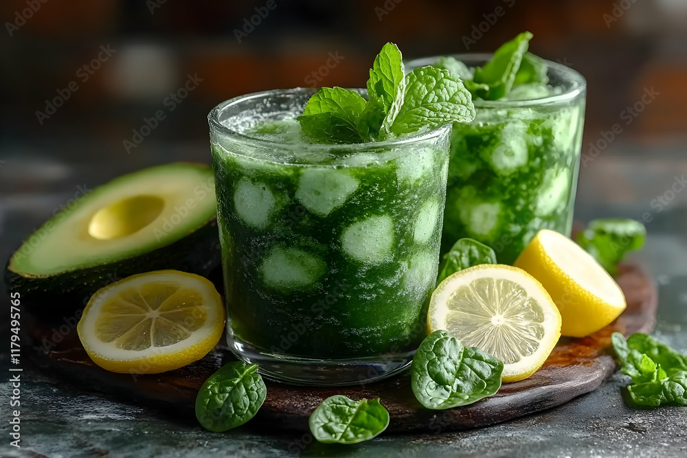 Refreshing Avocado Mint Smoothie with Lemon: A vibrant and healthy green beverage perfect for a hot summer day. The recipe includes fresh avocado, mi Refreshing Avocado Mint Smoothie with Lemon: A vibrant and healthy green beverage perfect for a hot summer day. The recipe includes fresh avocado, mi