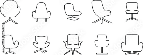 Office armchair icon set. Furniture for office Interior. Wireframe low poly mesh line vector collection isolated on transparent background. Gaming chairs comfortable equipment for work
