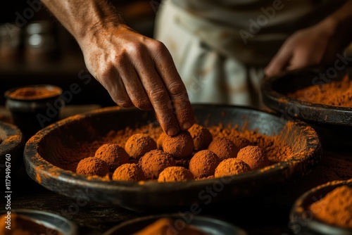 Handcrafting chocolate truffles: a culinary artisan process photo