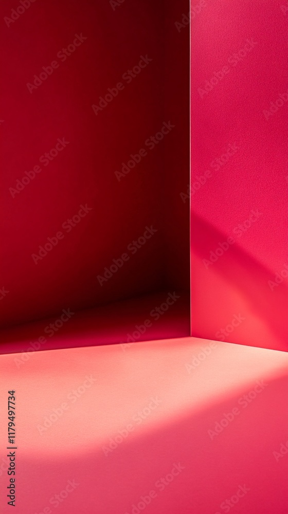 Light creating geometric shapes on pink and red studio background Light creating geometric shapes on pink and red studio background