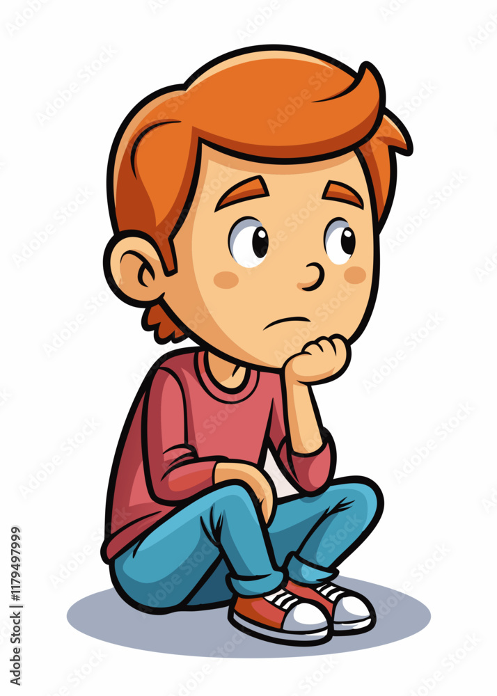 Thoughtful young child sitting cross-legged, hand on chin, deep in focus. Pensive kid thinking with serious expression, contemplating ideas in a quiet moment. Thoughtful young child sitting cross-legged, hand on chin, deep in focus. Pensive kid thinking with serious expression, contemplating ideas in a quiet moment.