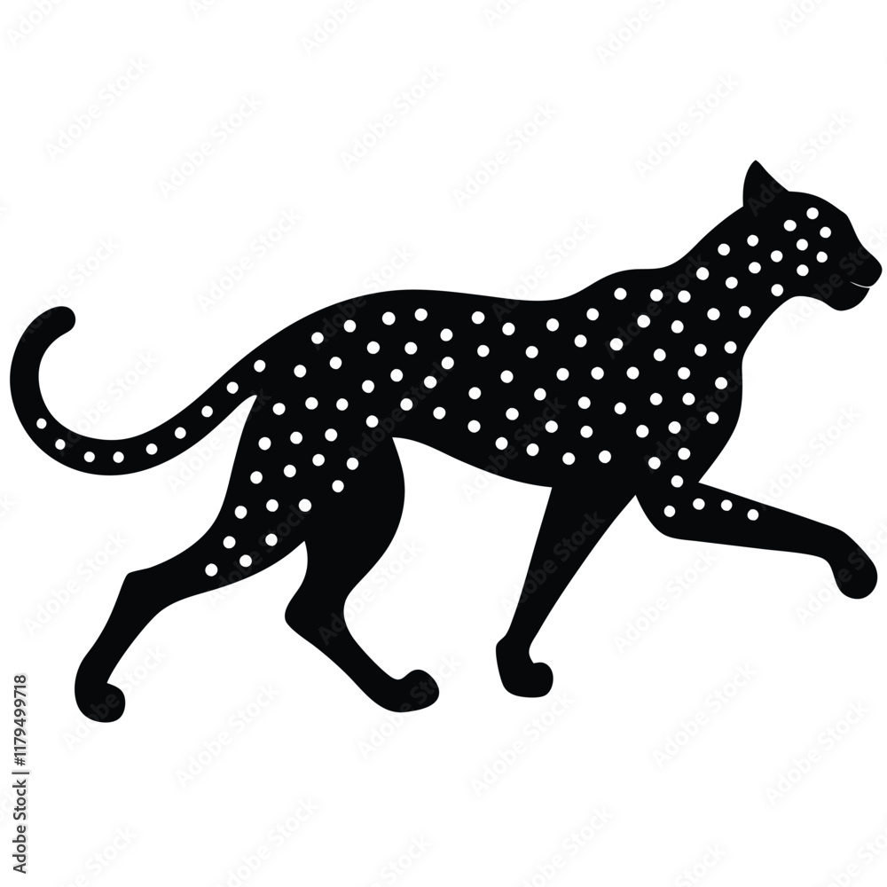 Fototapeta premium A cheetah running at full speed in a savanna landscape, showcasing its spots and agility, vector style.