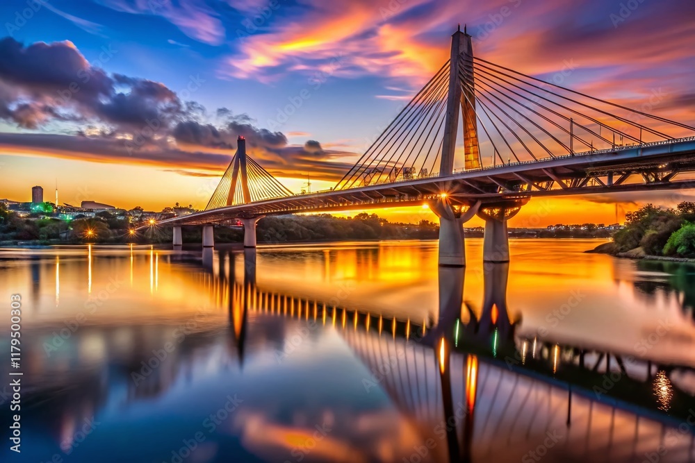 Fototapeta premium Dusk Over Hamilton's ANZAC Parade Bridge: Low Light New Zealand Landscape