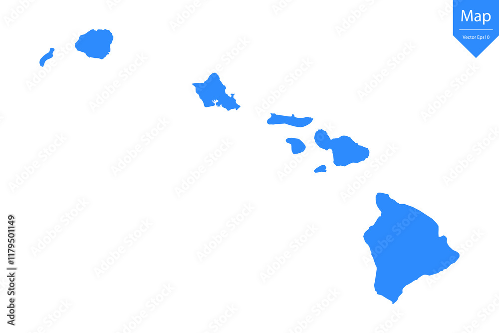 Fototapeta premium Blue map of Hawaii isolated on white background. Vector illustration eps10. 