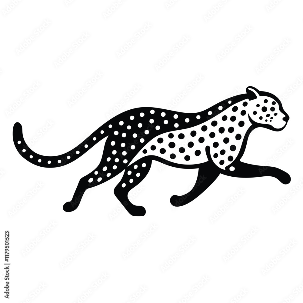 Fototapeta premium A cheetah running at full speed in a savanna landscape, showcasing its spots and agility, vector style.