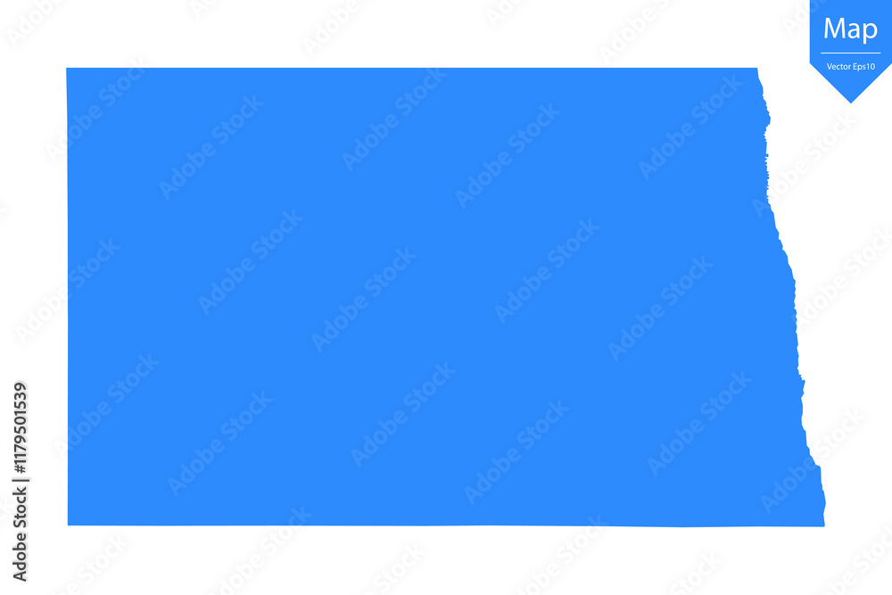 Blue map of North Dakota isolated on white background. Vector illustration eps10.
Blue map of North Dakota isolated on white background. Vector illustration eps10.