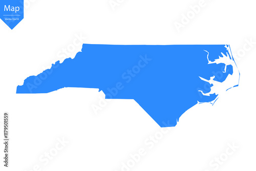Blue map of North Carolina isolated on white background. Vector illustration eps10.	
