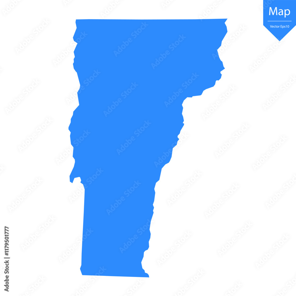 Blue map of Vermont isolated on white background. Vector illustration eps10.
Blue map of Vermont isolated on white background. Vector illustration eps10.