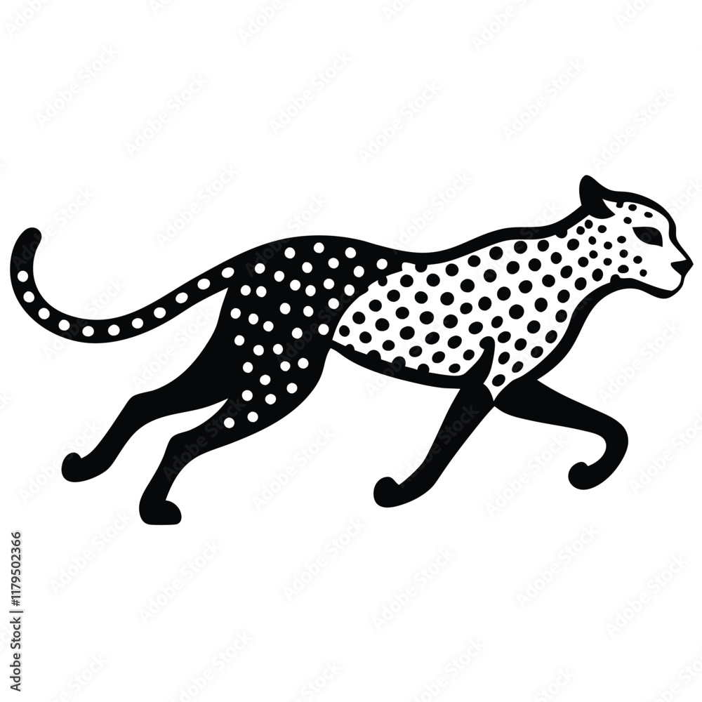 Fototapeta premium A cheetah running at full speed in a savanna landscape, showcasing its spots and agility, vector style.