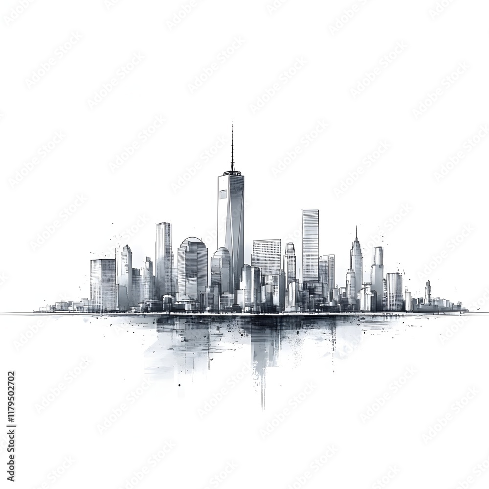 Fototapeta premium A minimalist sketch of a city skyline with clean, sharp lines in gray.