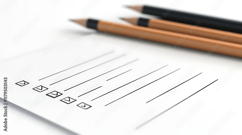 Checklist with pencils on white background. Checklist with pencils on white background.