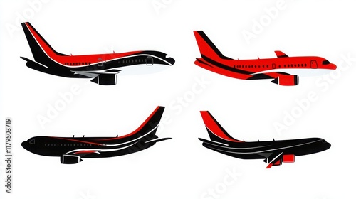 Wallpaper Mural Four different colored airplanes are shown in a row. The planes are red, black, and white. Concept of travel Torontodigital.ca