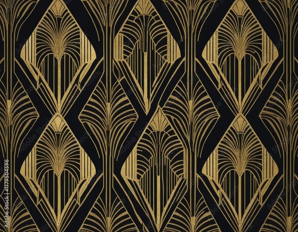 Fototapeta Elegant Art Deco Gold Geometric Pattern, Seamless Black and Gold Wallpaper Design