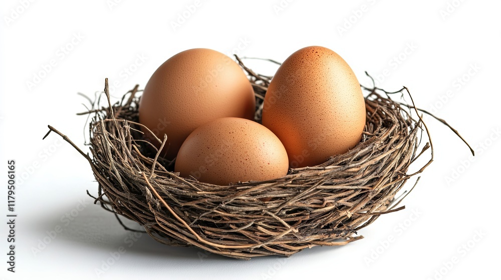 Easter eggs in nest on isolated background Easter eggs in nest on isolated background