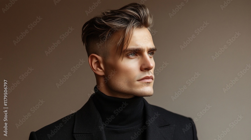 Stylish man, turtleneck, studio portrait, contemplative gaze, fashion Stylish man, turtleneck, studio portrait, contemplative gaze, fashion