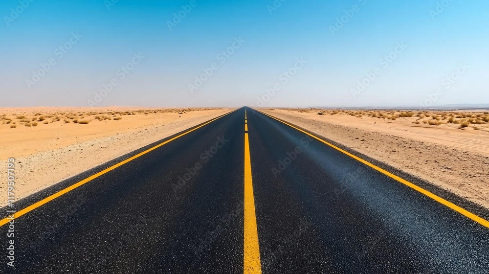 Endless Open Highway Stretching into the Horizon under a Clear Blue Sky Endless Open Highway Stretching into the Horizon under a Clear Blue Sky