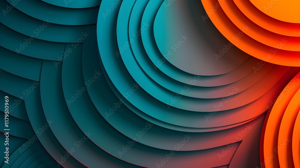 A vibrant abstract design featuring layered curves in teal and orange hues. A vibrant abstract design featuring layered curves in teal and orange hues.