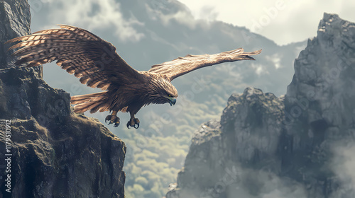 Wyvern s cliff, windswept perch, dominion over mountain gusts, wide dominion, morning ascent, windborne predator , super detailed. Windborne. Illustration photo