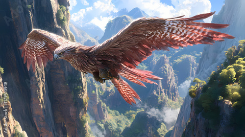 Wyvern s cliff, windswept perch, dominion over mountain gusts, wide dominion, morning ascent, windborne predator , super detailed. Windborne. Illustration photo