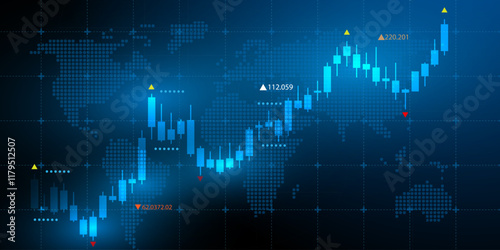Abstract trading chart background blue background.