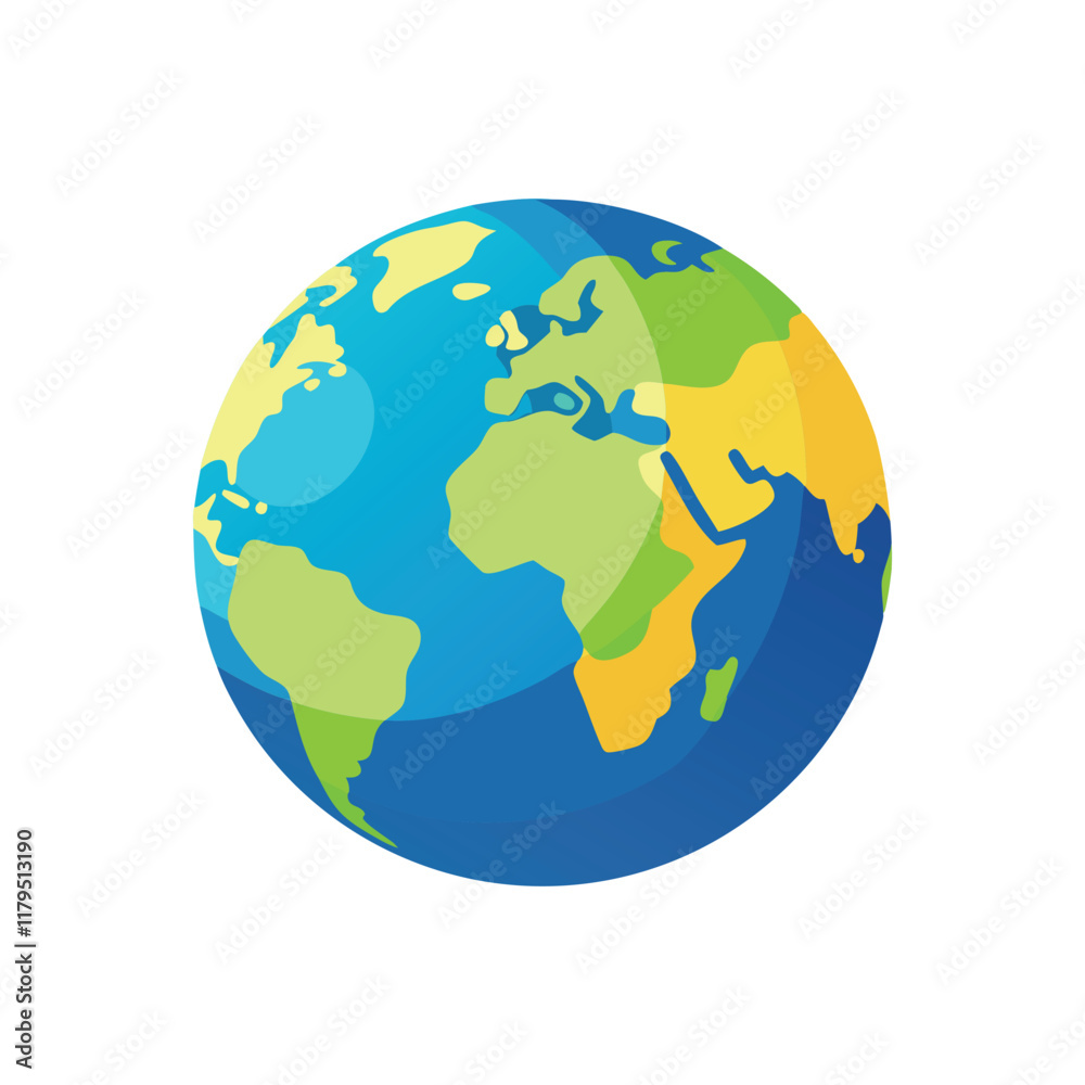 Obraz premium A globe, depicting Earth with vibrant colors and clear geographical features isolated flat vector illustration on white background.