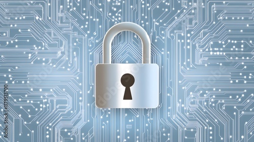Wallpaper Mural Digital security concept with a padlock on a circuit board background, representing AI digital cyber technology, data protection, and the safety symbol of microchips.  Torontodigital.ca