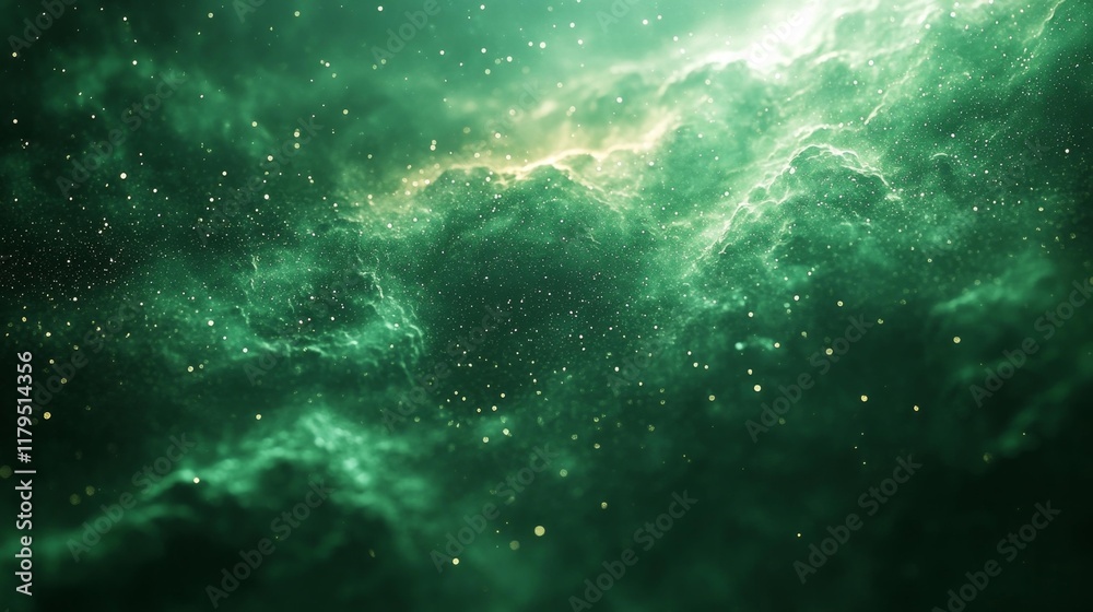 Fototapeta premium Galaxy with Green Nebula and Starry Sky Background. Generative AI