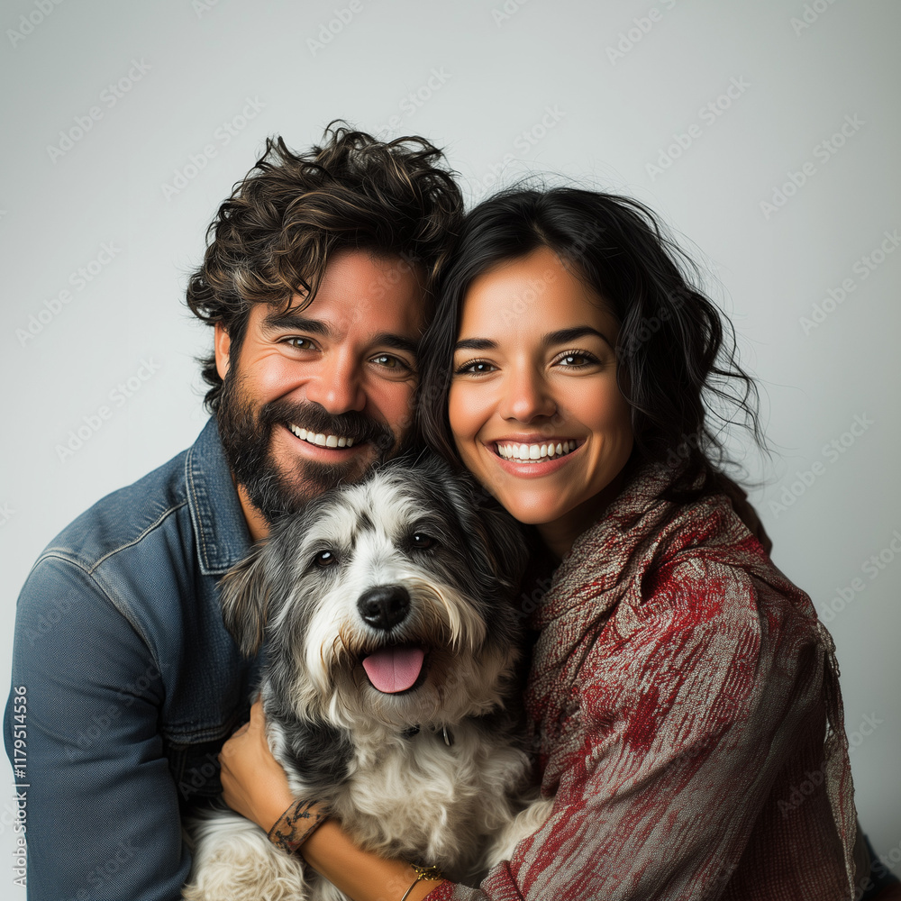 A man and a woman are hugging a dog A man and a woman are hugging a dog