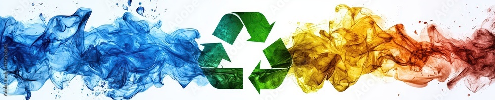 Recycling arrows and sustainability symbols within contrasting zones. Recycling arrows and sustainability symbols within contrasting zones.