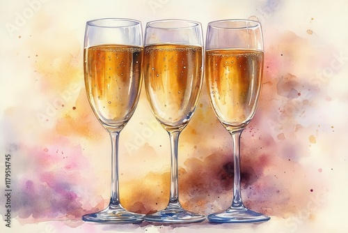 Wallpaper Mural elegant watercolor illustration of crystal champagne flutes with delicate bubbles rising soft pink and gold accents perfect for wedding celebrations Torontodigital.ca