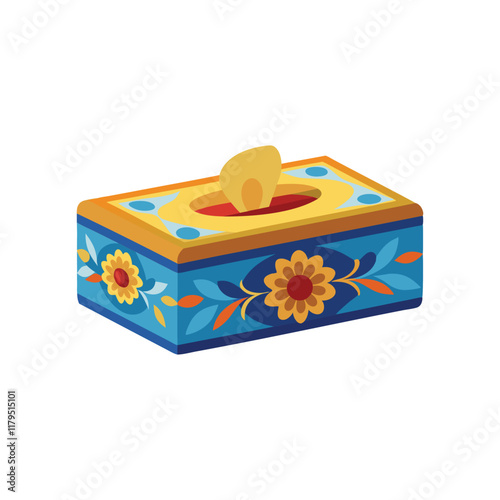 Decorative tissue box isolated flat vector illustration on white background